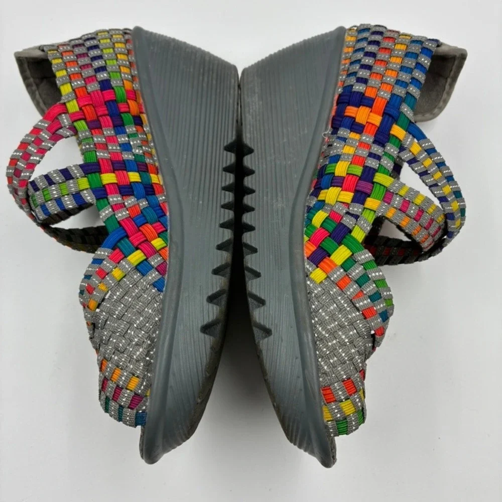 Bernie Mev Comfi Mary Jane 38/US 7 Rainbow Woven Wedge Sandals‎ Peep Toe Elastic